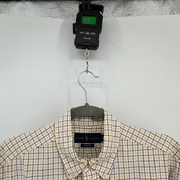 Ralph Lauren Mens Classic Fit Button Down Shirt Yellow Navy Check Cotton M - Picture 10 of 10